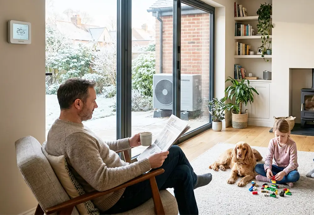 A air source heat pump working in winter