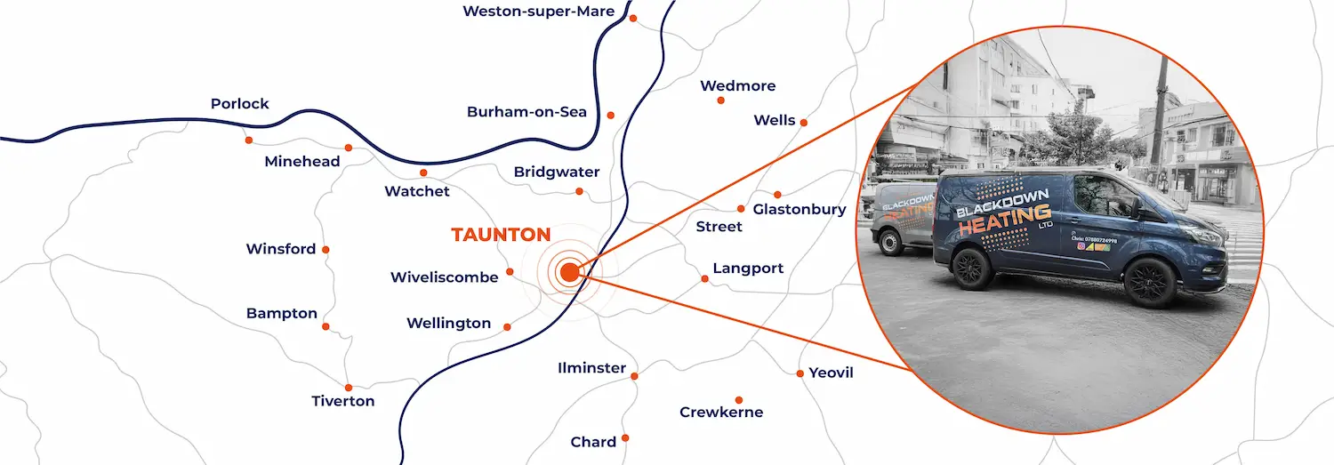 Service coverage map showing areas covered across West Somerset and North Devon