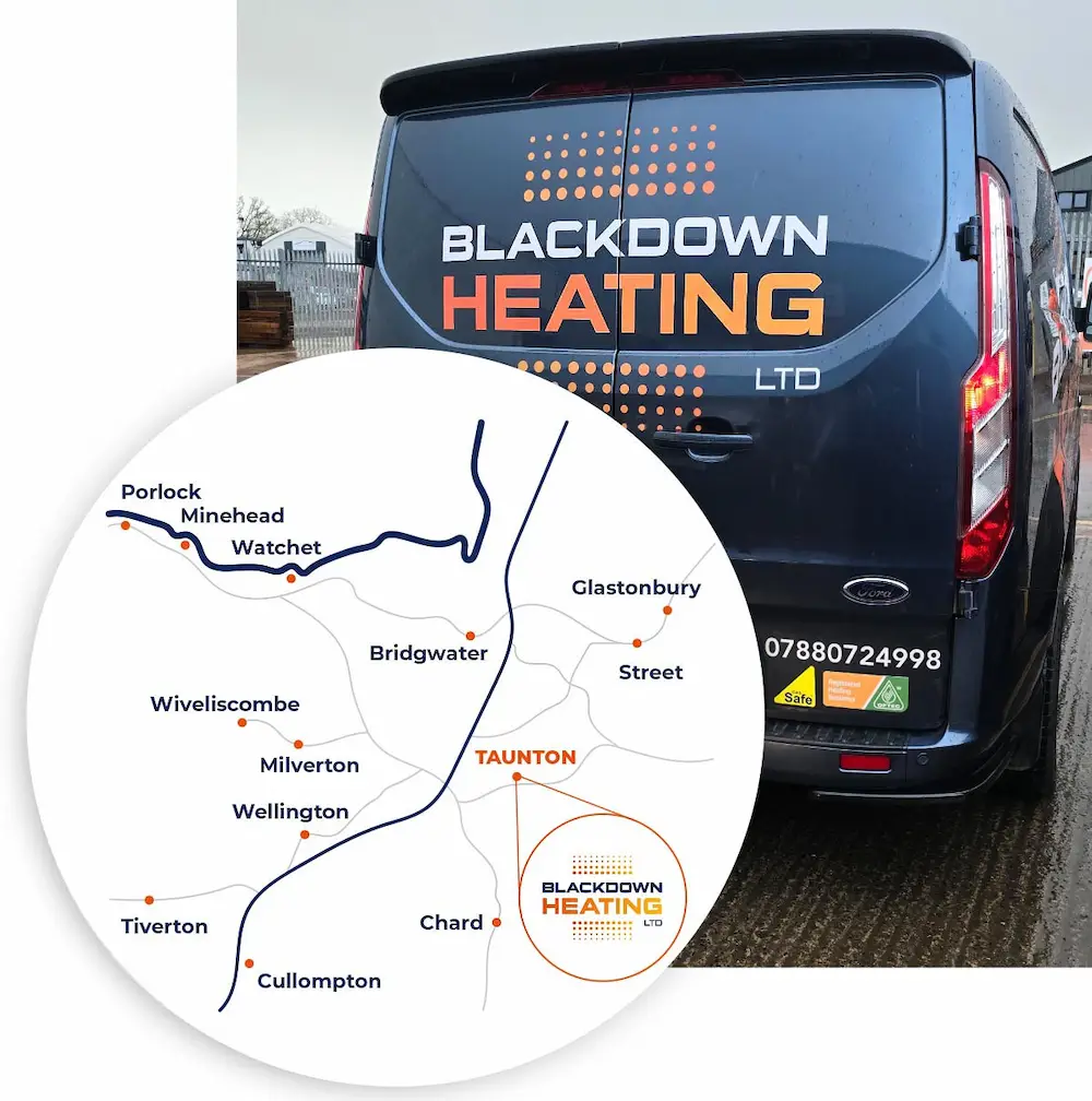 Map showing our service area across West Somerset and North Devon