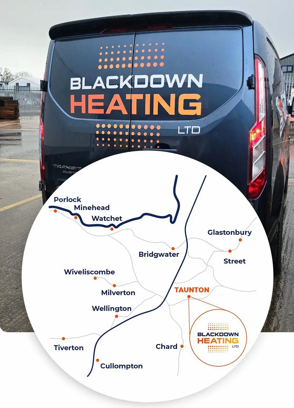 Map showing our service area across West Somerset and North Devon